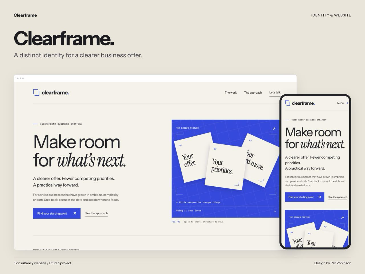 Clearframe consultancy website shown on desktop and mobile